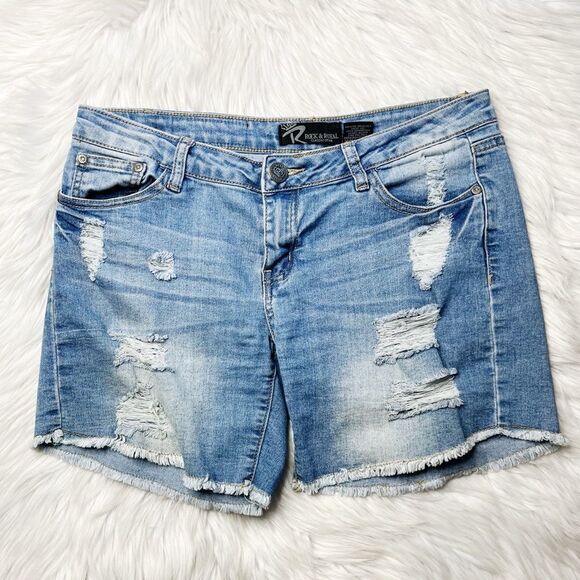 Rock and Royal Cut Off Distressed Midi Shorts Light Wash Medium - Picture 3 of 3